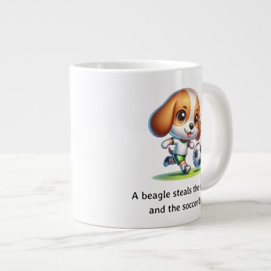 Een beagle steelt het show grote koffiekop (Voorkant rechts)