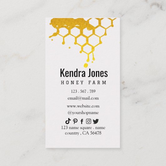 Een Bee minimalistische gele honing splash Visitekaartje (Achterkant)