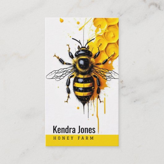 Een Bee minimalistische gele honing splash Visitekaartje (Voorkant)