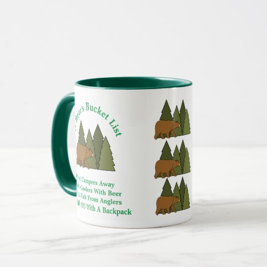 Een Beer Bucket List Funny Camping Mok (Voorkant links)