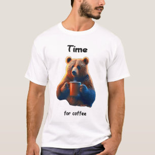 Een beer houdt een stoom mok koffie vast t-shirt