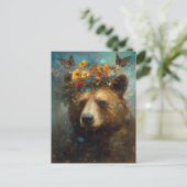 Een Beer met een bloemenkroon Briefkaart (Staand voorkant)