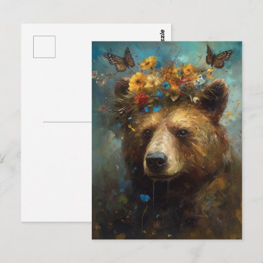 Een Beer met een bloemenkroon Briefkaart (Voorkant / Achterkant)