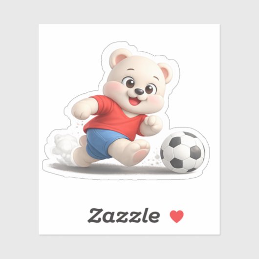 Een beerpersonage dat voetbal speelt. sticker (Vel)