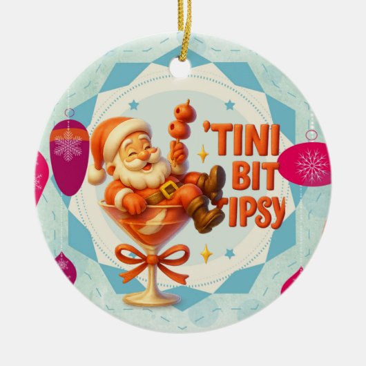 een beetje aangeschoten kerstman keramisch ornament (Voorkant)