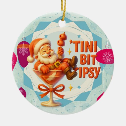 een beetje aangeschoten kerstman keramisch ornament (Voorkant)