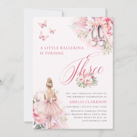Een beetje Ballerina Swan Lake Derde Verjaardag Kaart (Voorkant)