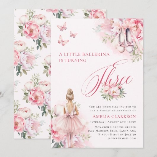 Een beetje Ballerina Swan Lake Derde Verjaardag Kaart (Voorkant / Achterkant)