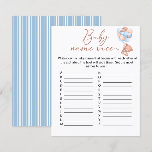 Een beetje bearly Baby Name Race game Sheet (Voorkant / Achterkant)