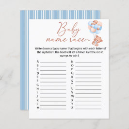 Een beetje bearly Baby Name Race game Sheet