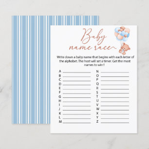 Een beetje bearly Baby Name Race game Sheet