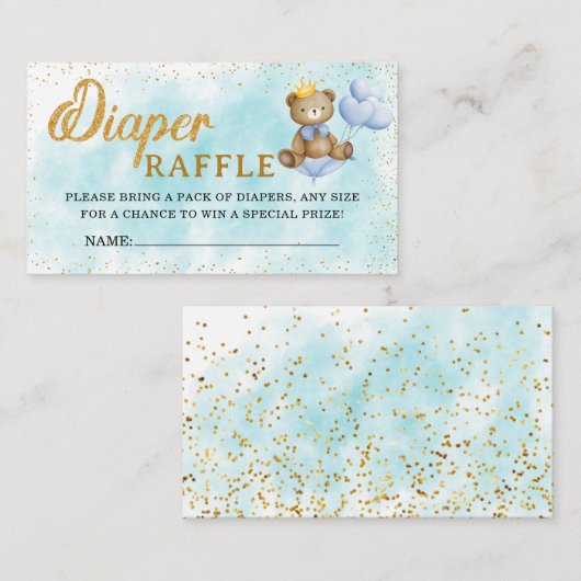 Een beetje Beer Prince Diaper Raffle Baby shower Informatiekaartje (Voorkant / Achterkant)