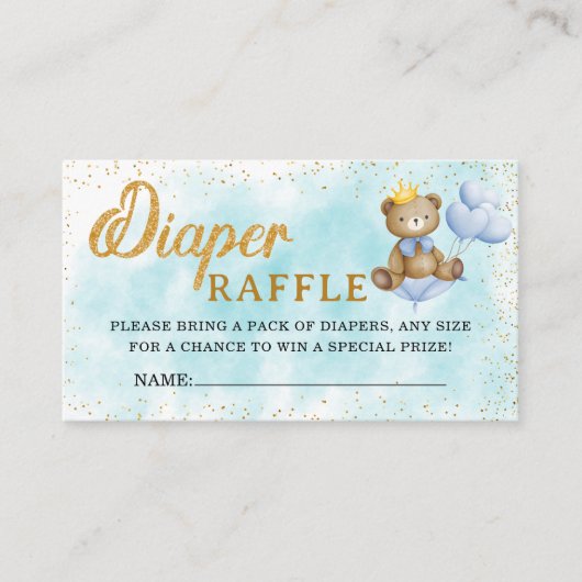 Een beetje Beer Prince Diaper Raffle Baby shower Informatiekaartje (Voorkant)