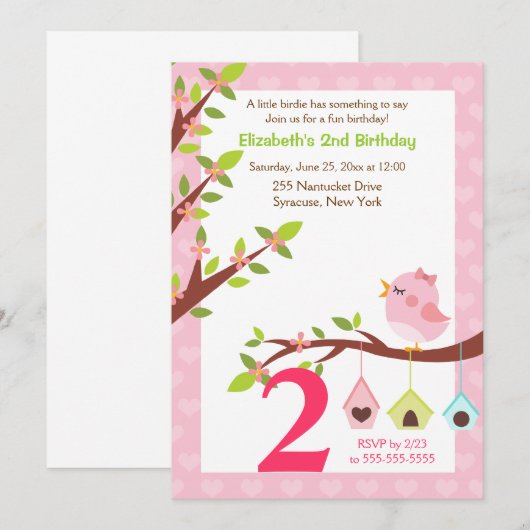 Een beetje Birdie Birthday Uitnodiging (om het eve (Voorkant / Achterkant)