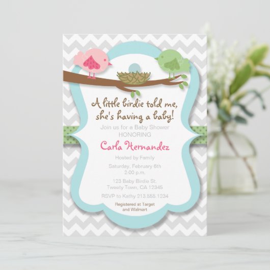 Een beetje Birdie vertelde me dat Baby shower uitn Kaart (Staand voorkant)