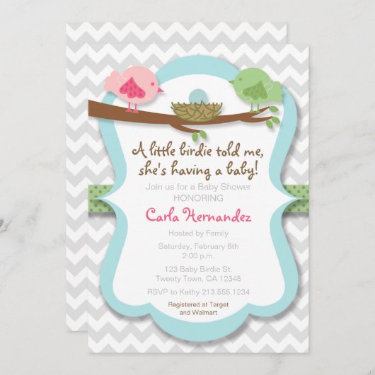 Een beetje Birdie vertelde me dat Baby shower uitn Kaart (Voorkant / Achterkant)