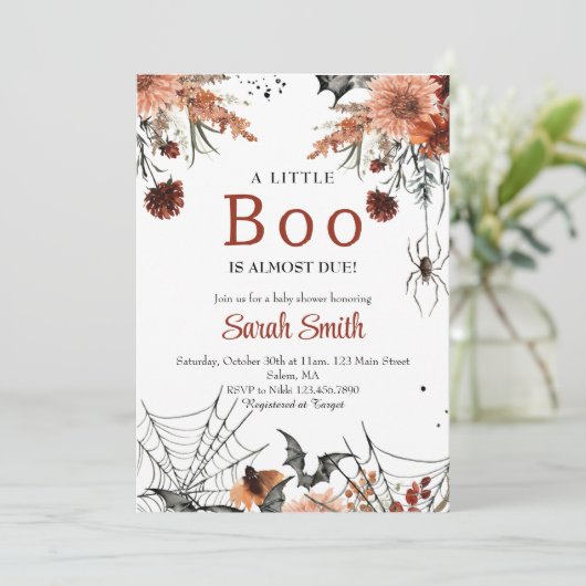 Een beetje boe floral Halloween baby shower Kaart (Staand voorkant)