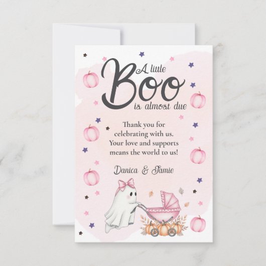 Een beetje boe is bijna te wijten aan roze Baby sh Bedankkaart (Voorkant)