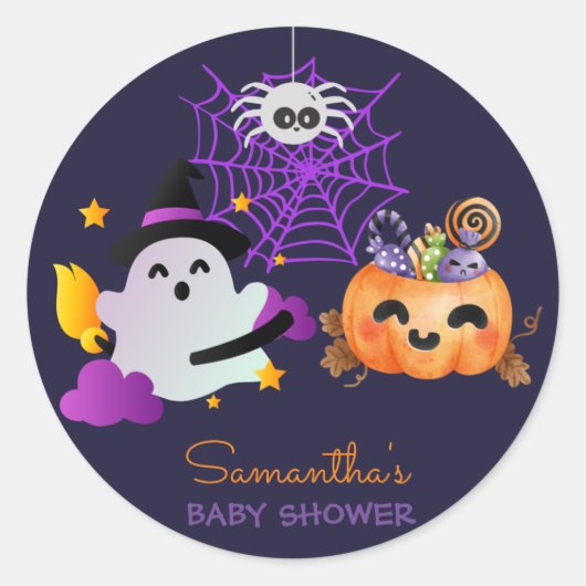 Een beetje Boo Custom Halloween Baby shower Sticke Ronde Sticker (Voorkant)