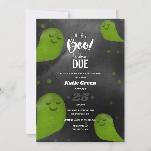 Een beetje Boo Green Happy Halloween Baby shower Kaart (Voorkant)