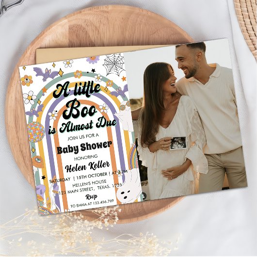 Een beetje Boo Groovy Rainbow Halloween Baby showe Kaart