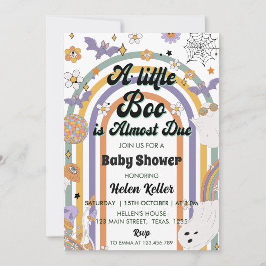 Een beetje Boo Groovy Rainbow Halloween Baby showe Kaart (Voorkant)