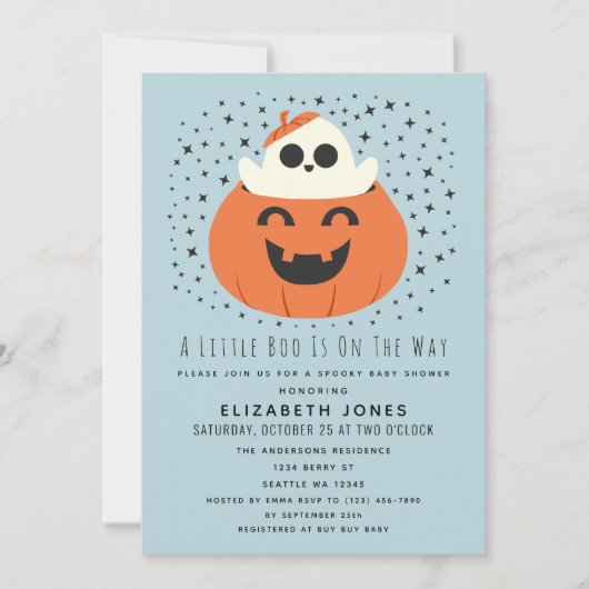 Een beetje Boo Halloween Baby shower Boy Invitatio Kaart (Voorkant)