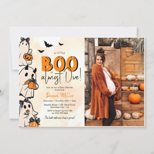 Een beetje Boo Halloween Baby shower Foto Kaart (Voorkant)