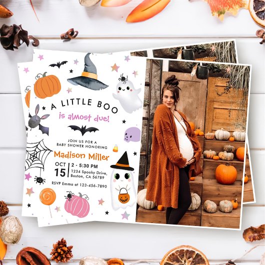 Een beetje Boo Halloween Baby shower Foto Kaart