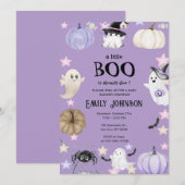 Een beetje Boo Halloween Baby shower paarse Kaart (Voorkant / Achterkant)
