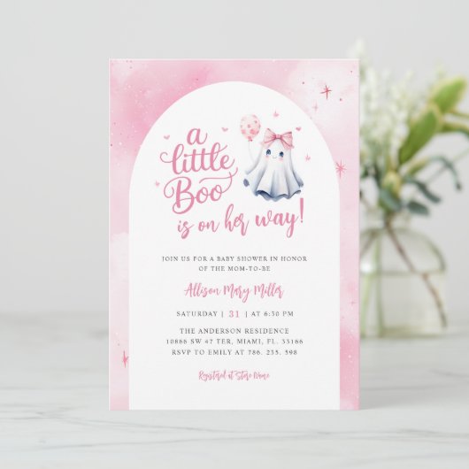 Een beetje Boo Halloween Ghost Baby shower Kaart (Staand voorkant)