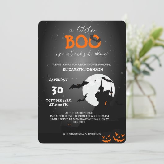 Een beetje Boo heeft bijna Halloween Baby shower Kaart (Staand voorkant)
