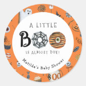 Een beetje Boo Oranje Baby shower Ronde Sticker (Voorkant)