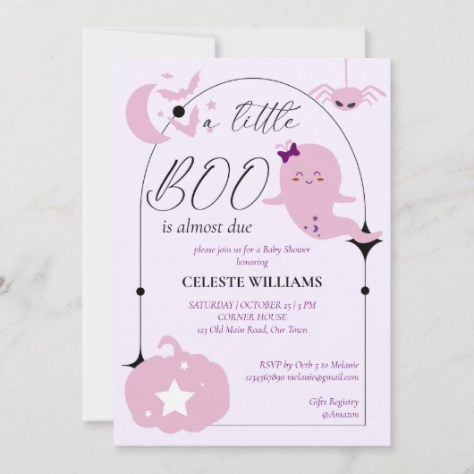 Een beetje boo pastel roze Halloween baby shower Kaart (Voorkant)