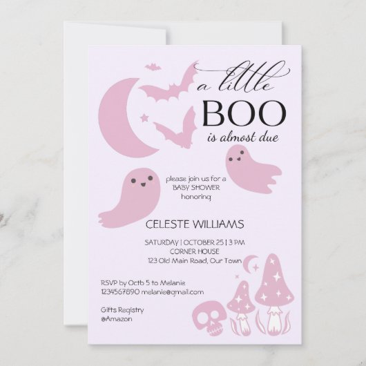 Een beetje boo pastel roze Halloween baby shower Kaart (Voorkant)