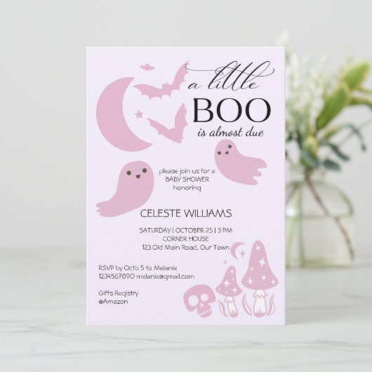 Een beetje boo pastel roze Halloween baby shower Kaart (Staand voorkant)