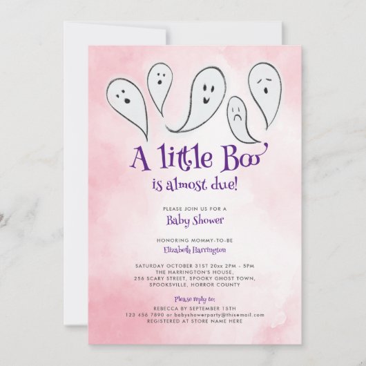 Een beetje Boo Pink Baby shower Invitation Kaart (Voorkant)