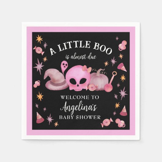 Een beetje Boo Pink & Black Halloween Baby shower Servet (Voorkant)
