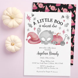 Een beetje Boo Pink & Grey Halloween Baby shower Kaart