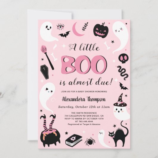 Een beetje Boo Pink Halloween Baby shower Kaart (Voorkant)