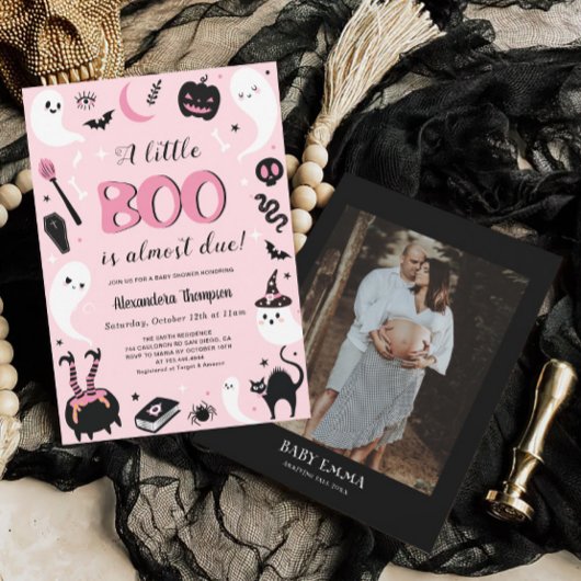 Een beetje Boo Pink Halloween Baby shower Kaart