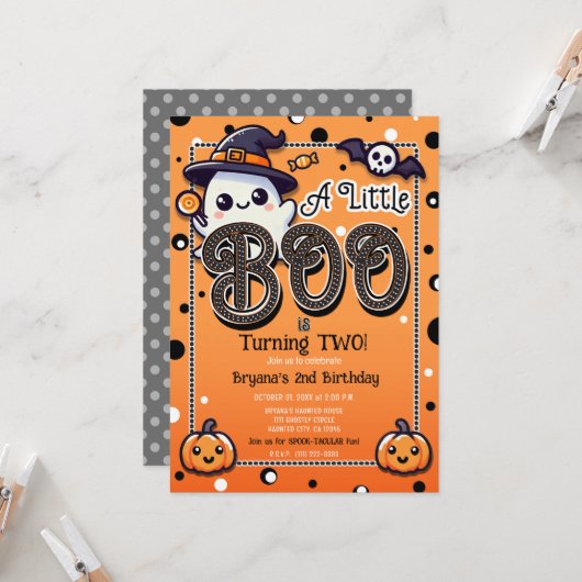 Een beetje boo polka stippen Halloween verjaardags Kaart (Voorkant / Achterkant in situ)