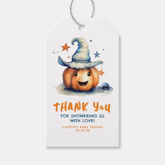 Een beetje boo pompoen schattig halloween Baby sho Cadeaulabel (Voorkant)