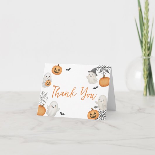Een beetje Boo Pumpkin Halloween Baby shower Bedankkaart (Voorkant)