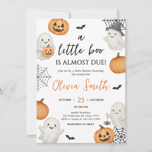 Een beetje Boo Pumpkin Halloween Baby shower Kaart (Voorkant)