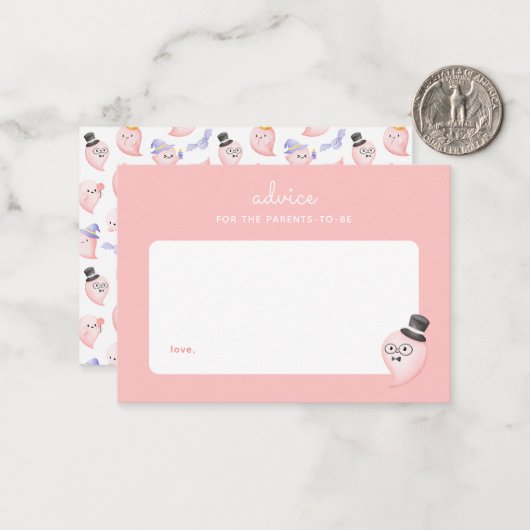 Een beetje boo roze Baby shower Ouderschap advies Notitiekaartje (Voorkant / Achterkant in situ)