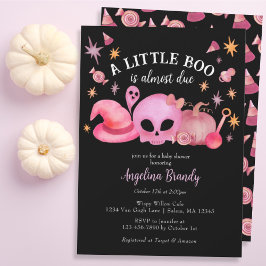 Een beetje Boo Zwart & Roze Halloween Baby shower Kaart