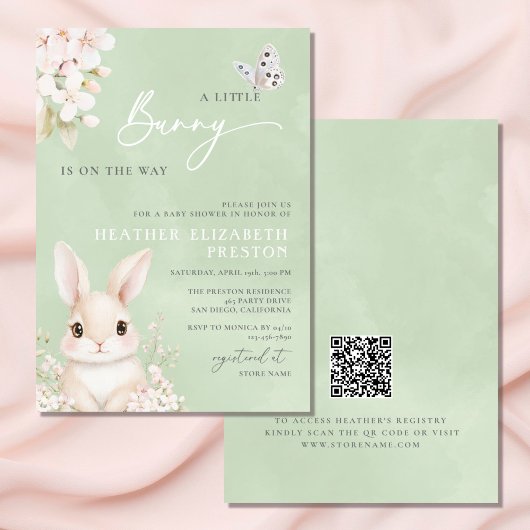 Een beetje Bunny Sage Green QR-Baby shower Kaart