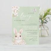 Een beetje Bunny Sage Green QR-Baby shower Kaart (Staand voorkant)
