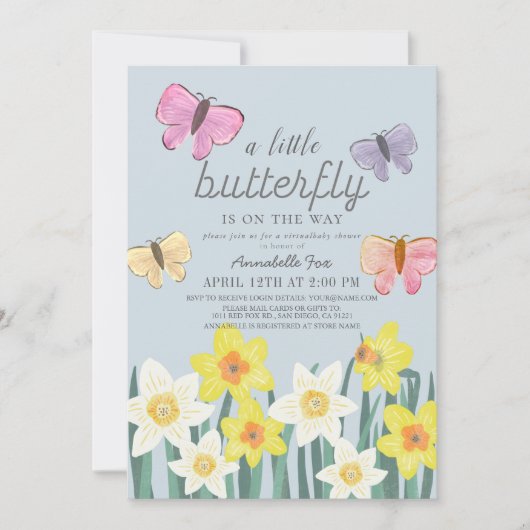 Een beetje Butterfly Daffodil Virtual Baby shower Kaart (Voorkant)